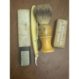 Geo Wostenholm & Son Peerless Straight Razor With Case & Brush